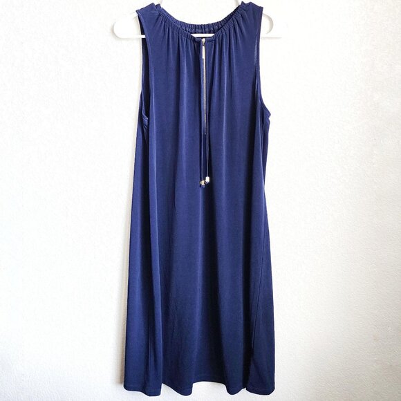 MICHAEL Michael Kors Navy Blue Stretch Shift Dress with Zipper and Tassles - Picture 2 of 4